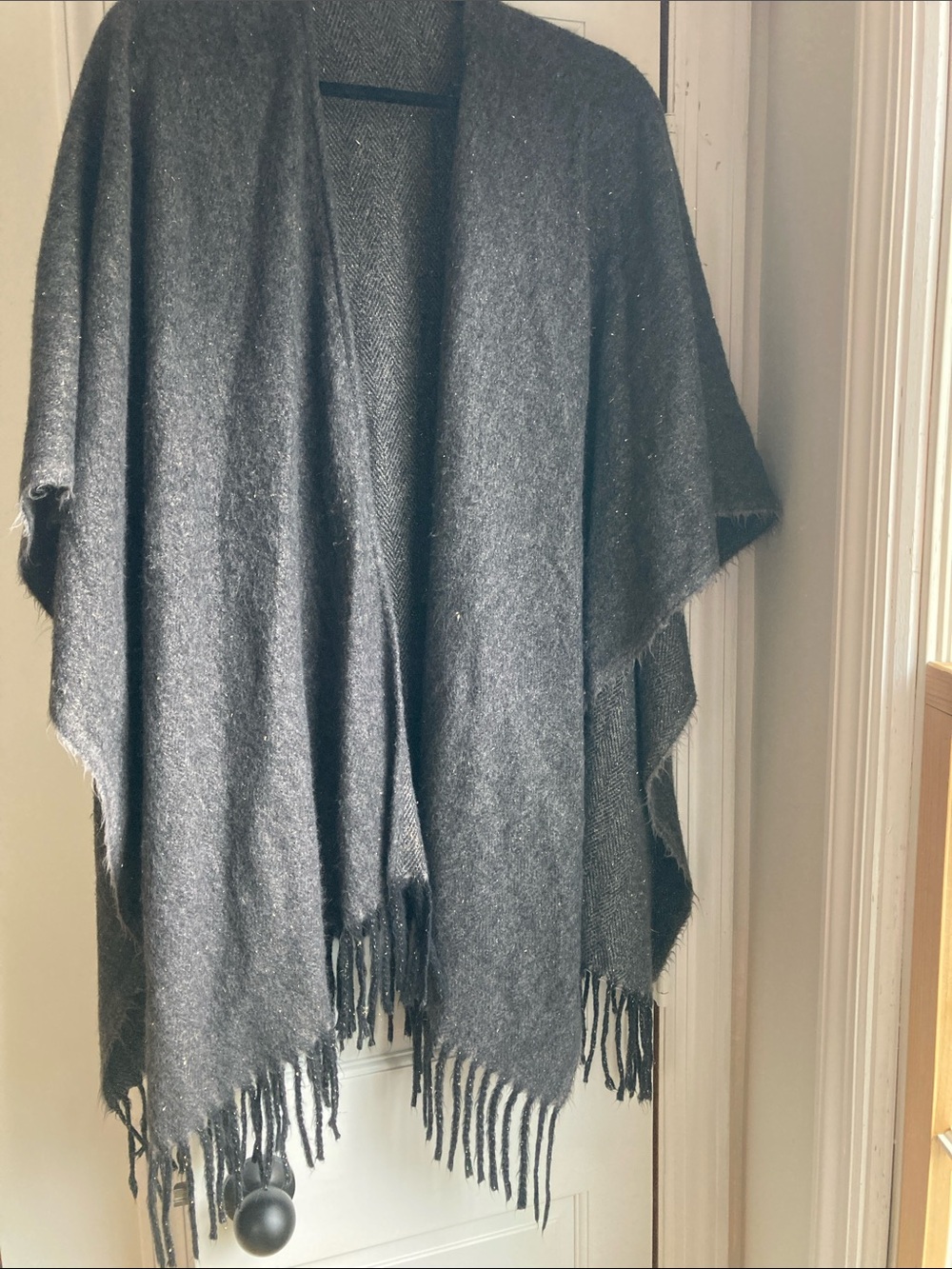 Cozy Charcoal Fringe Shawl Wrap